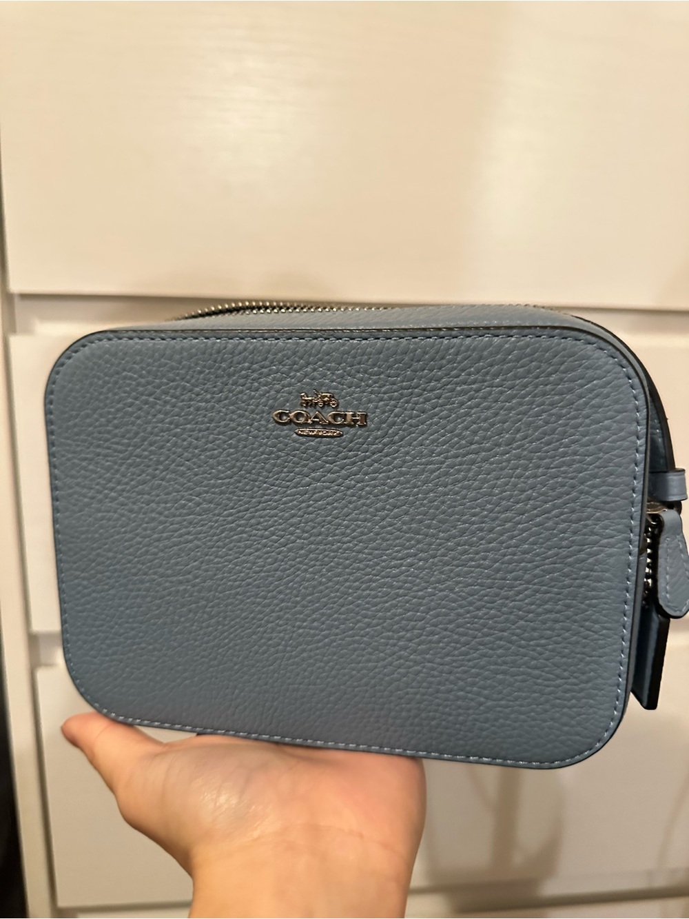 Coach Pebbled Leather Toiletry Pouch in Dusty Blue